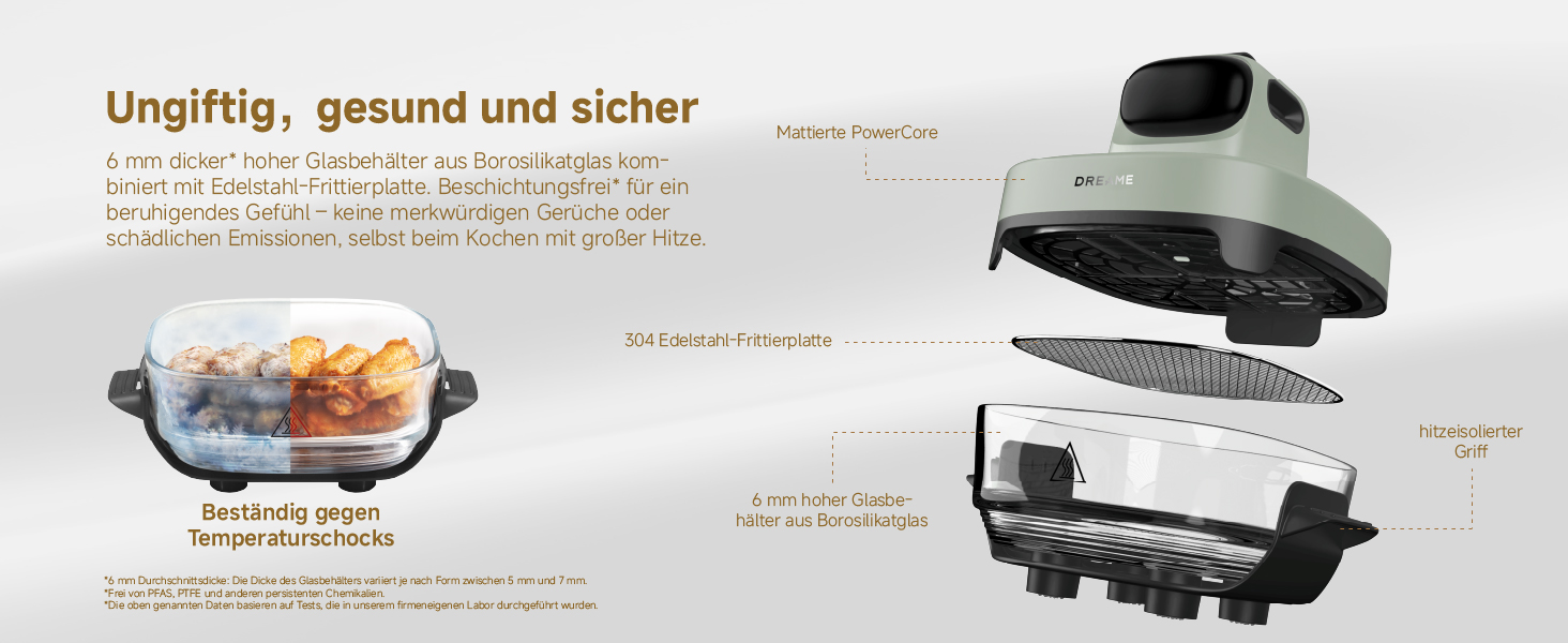 Фритюрниця Dreame Tasti AirFryer 5-в-1 з скляною чашею, 2.5L + 4.5L, 3D-конвекція, сенсорний дисплей, для дому та подорожей