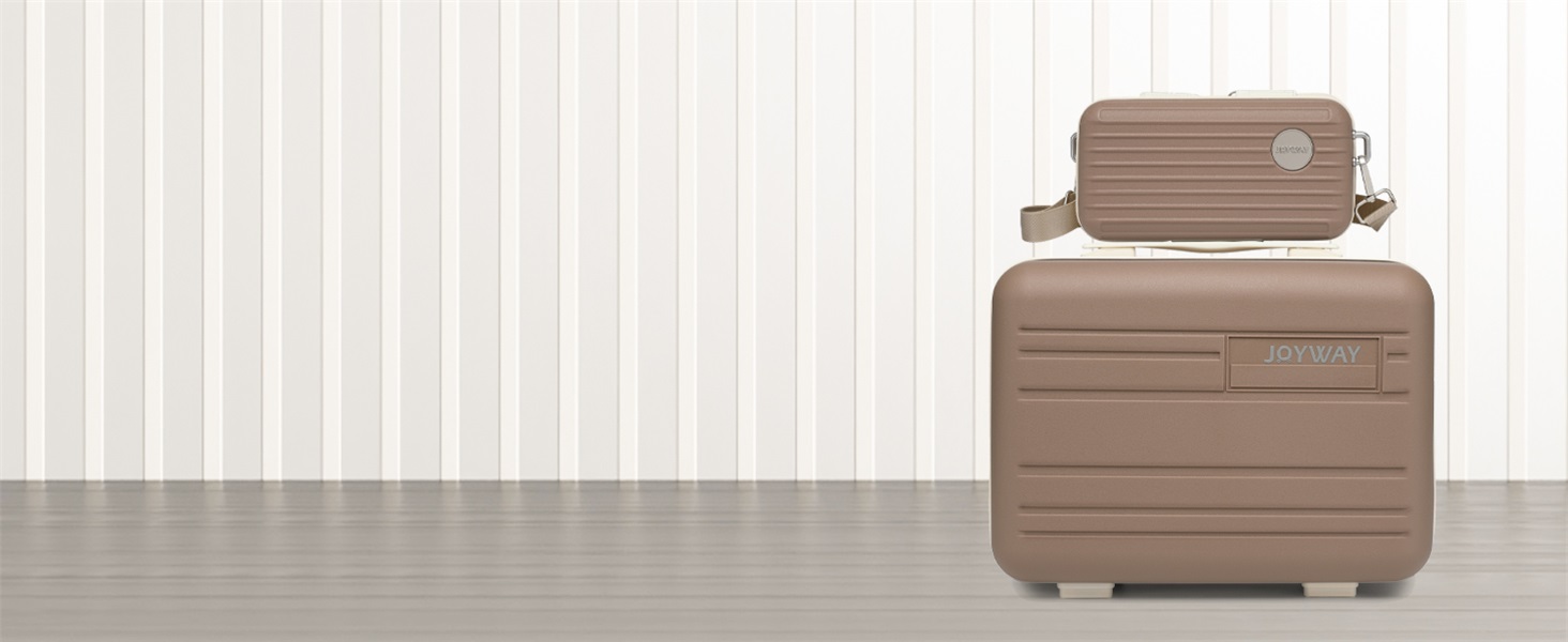 Набір валіз Joyway 3 в 1 з жорстким корпусом, 4 колеса, TSA-замок, косметичка та сумка, коричнево-білий, ручна поклажа