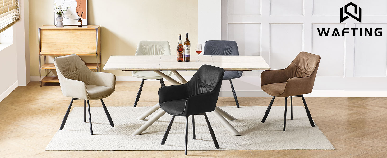 Набір обідніх крісел 6 шт. з поворотним механізмом, крісла з підлокітниками, поворот на 360°, м'яке крісло з велюру, для вітальні, кухні, робочого кабінету, спальні, коричневе, 6 шт.