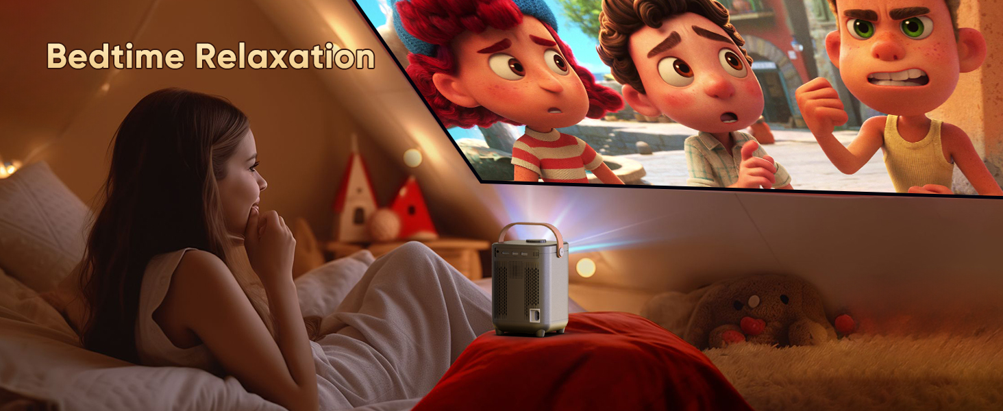 Beamer проєктор електричний 4K Full HD 1080p з автотрапецеїдною корекцією, WiFi 6, BT5.2, 50% зум, портативний для домашнього кінотеатру/відпочинку на природі, сумісний з ТВ приставкою/ноутбуком/смартфоном