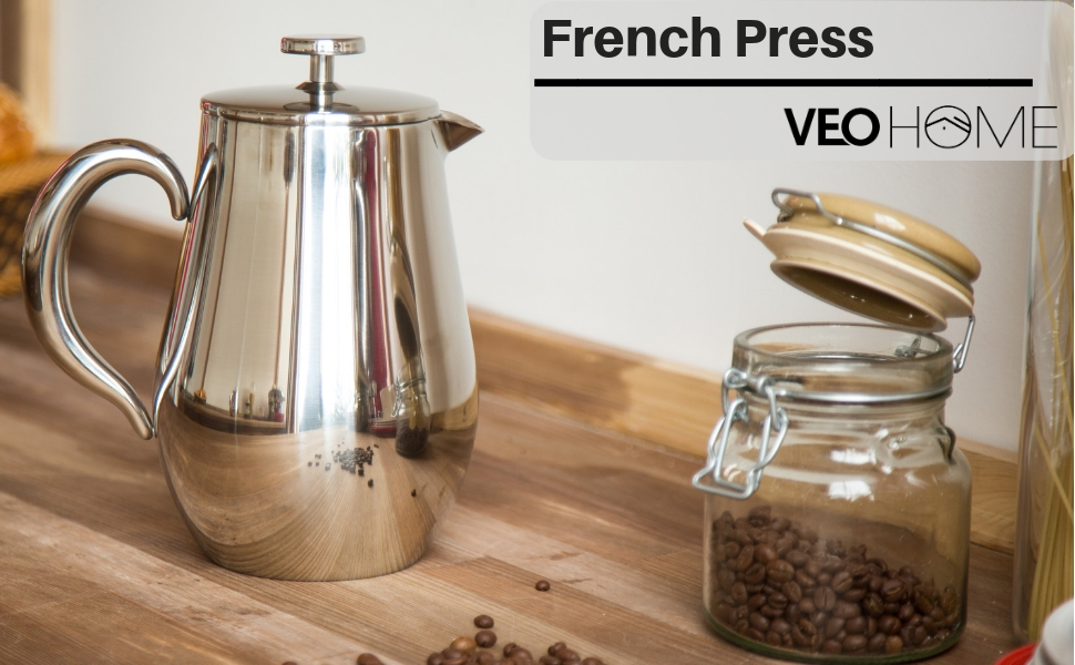 Кавоварка French Press VeoHome кавник небиткий, завдяки подвійному корпусу він надовго збереже вашу каву в теплі (1 літр