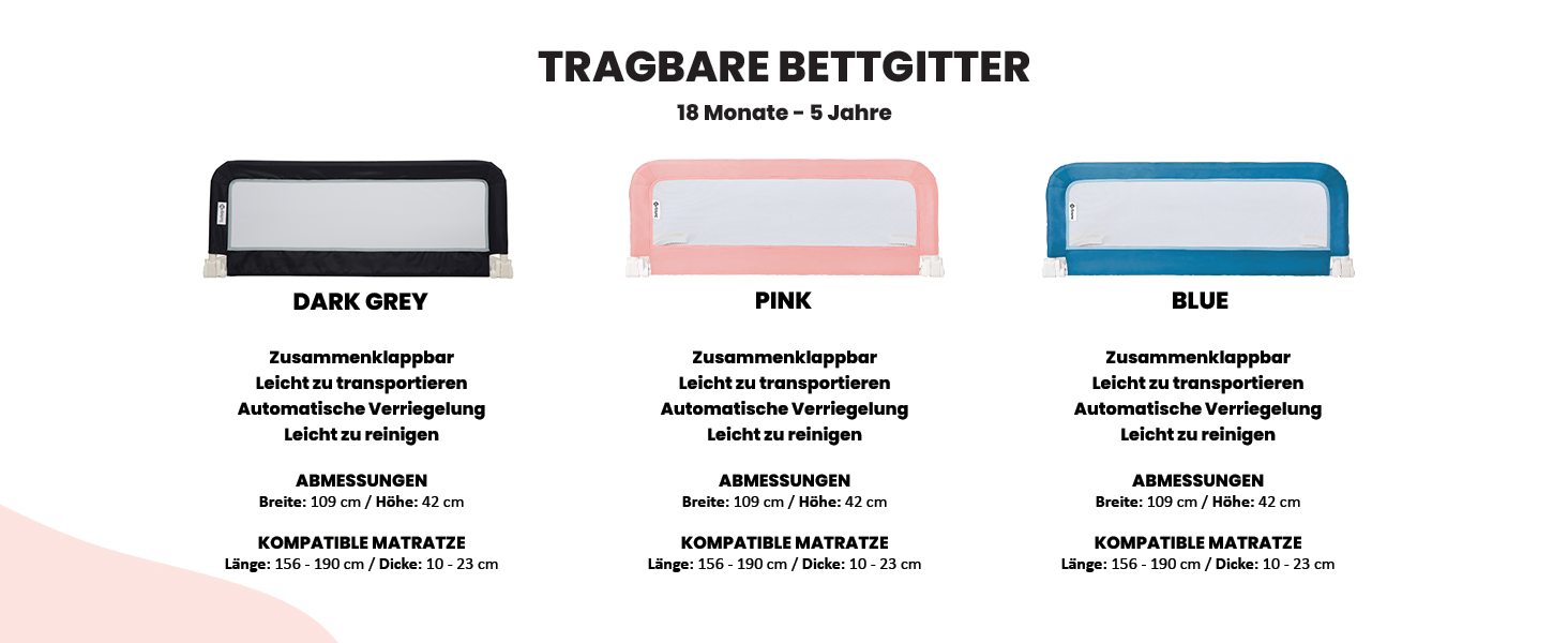 Бортик для ліжка Safety 1st портативний, сірий (18 міс. – 5 років) – захист від випадання, легкий монтаж, автоматичний замок