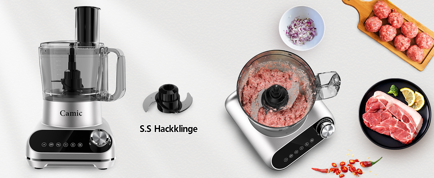 Кухонний комбайн Camic 1500W з мискою 2.5л, 6 програм, подрібнювач, нарізач, міксер, аксесуари, для дому, сріблястий