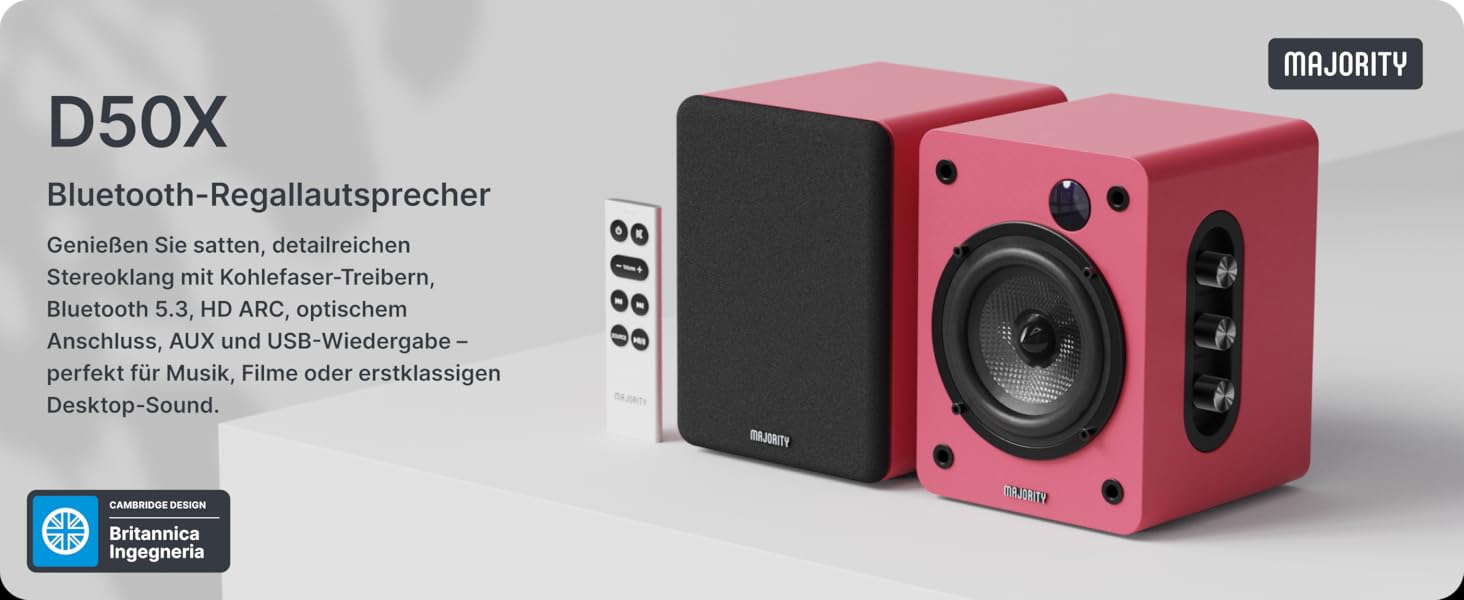 Активні HiFi колонки Majority D50X 60W 2.0 для ПК та ТБ, Bluetooth 5.3, HDMI ARC, AUX, студійні монітори з вуглецевим диффузором (каштановий колір)