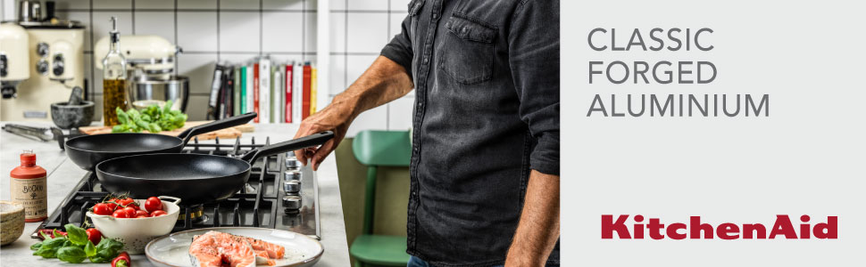 Сковорода-гриль KitchenAid 28 см Classic з антипригарним покриттям, алюміній, для індукційних плит, сумісна з духовкою до 160°C, можна мити в посудомийній машині