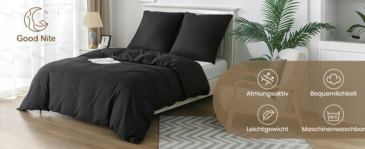 Чорна постільна ковдра Good Nite 200x200 см, 3 шт. (ковдра + 2 наволочки) з мікрофібри, дихаюча, м'яка
