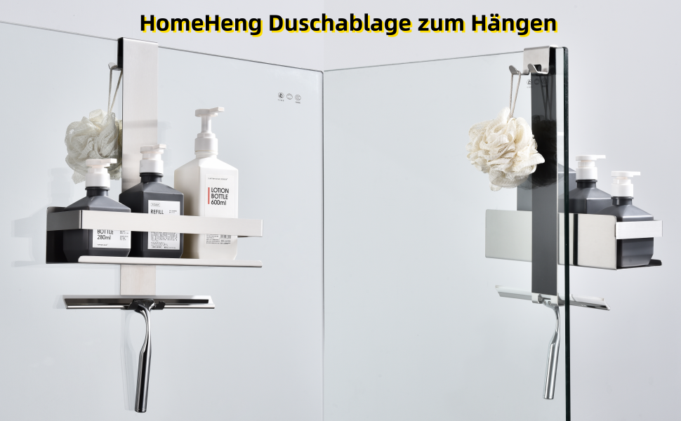 Настінна поличка для душу з нержавіючої сталі з гачками, H30BN-1DH, 1 відсік, з полірованим нікелем