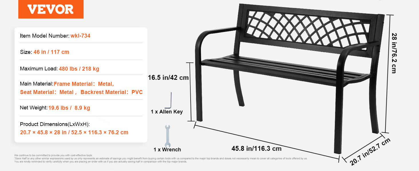 Металева лавка для саду та тераси VEVOR, 1163 мм, міцна (218 кг), на 3 особи, з підлокітниками та спинкою, вінтажний стиль