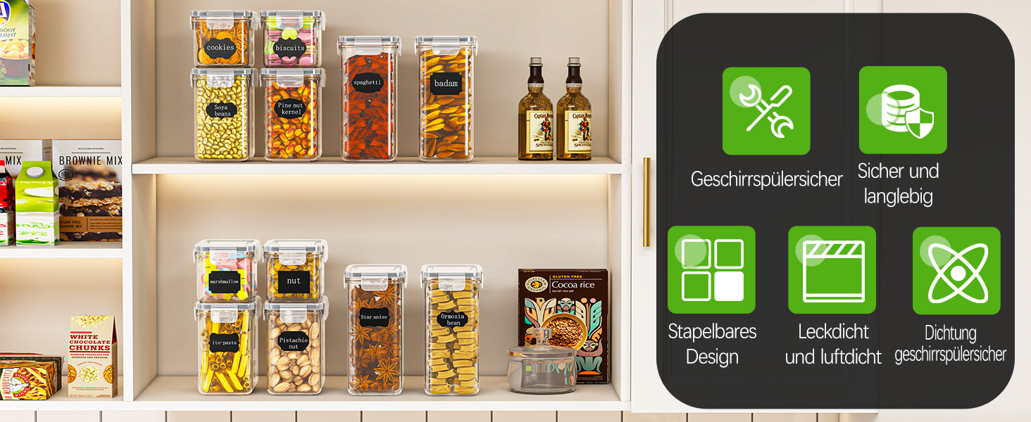 Набір з 24 герметичних контейнерів для зберігання продуктів, органайзер для холодильника, BPA-free, 42L, з етикетками