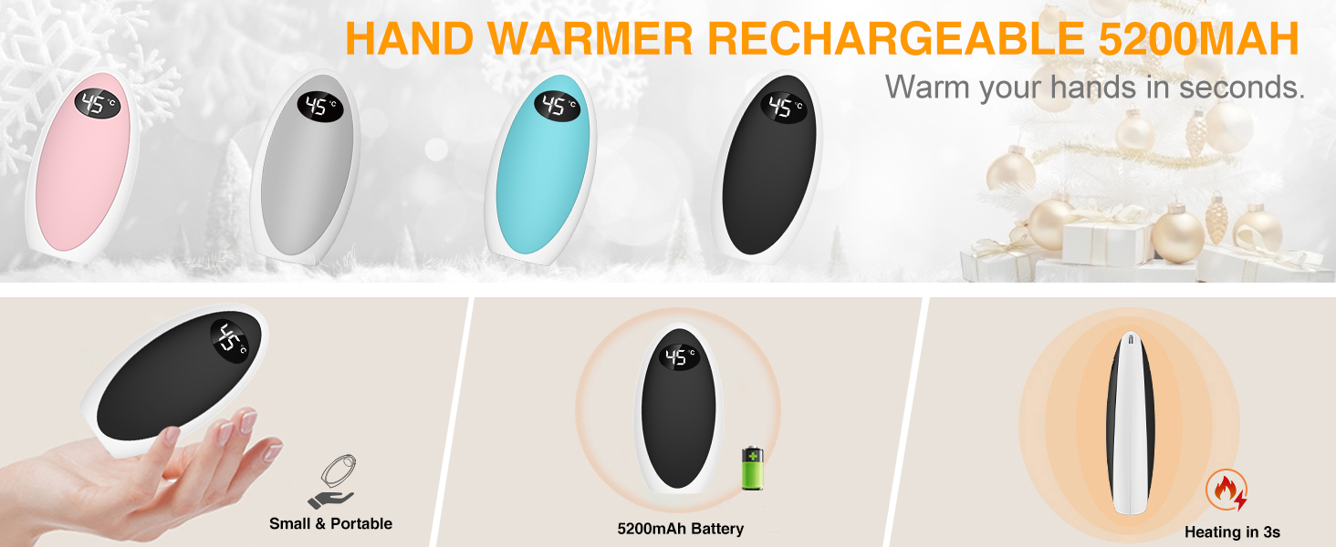 Грілка для рук Powerbank 5200mAh, USB, електрична, для активного відпочинку, зимовий подарунок для дітей, жінок та чоловіків (Чорний)