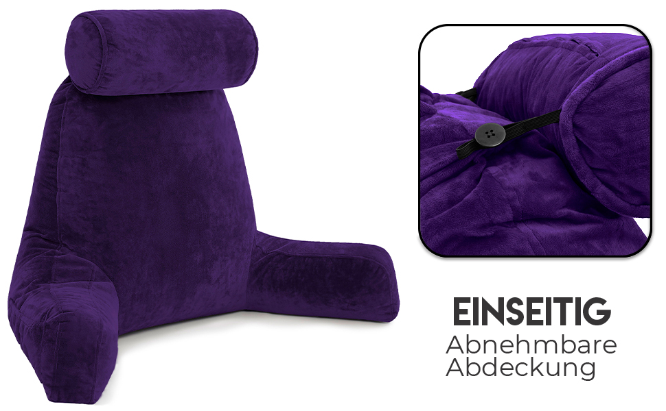 Подушка для чоловіків з підлокітниками - сіра, для читання та відпочинку в ліжку. Преміум піна з ефектом пам'яті, знімна подушка для шиї на еластичному шнурі.