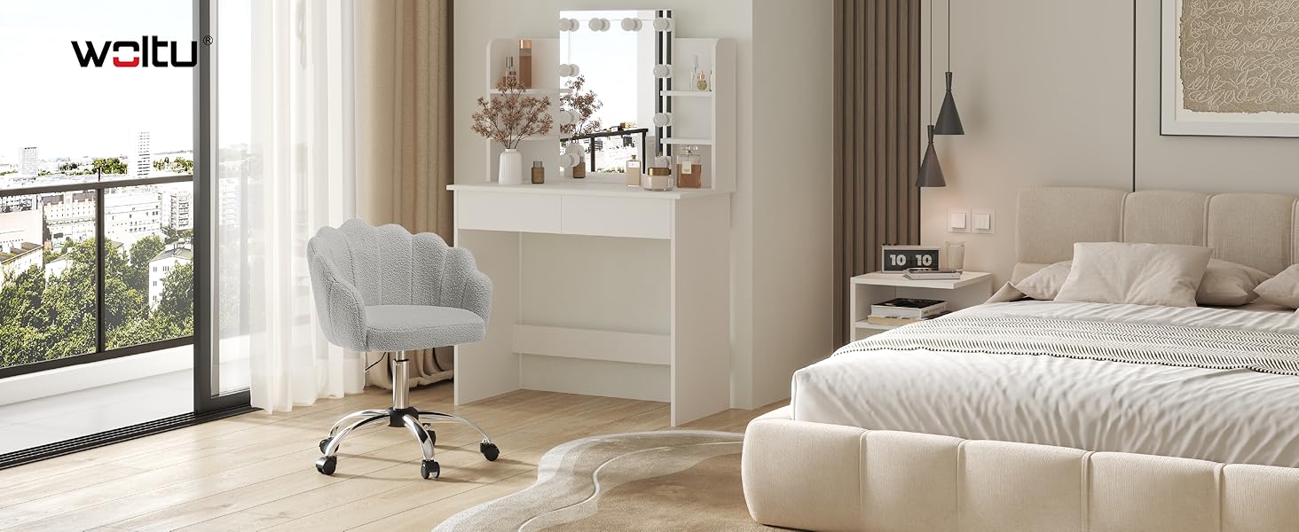 Крісло WOLTU для офісу та дому з м'якою спинкою у вигляді пелюстки, обертове, з регулюванням висоти, рожеве, з тканини кашемір