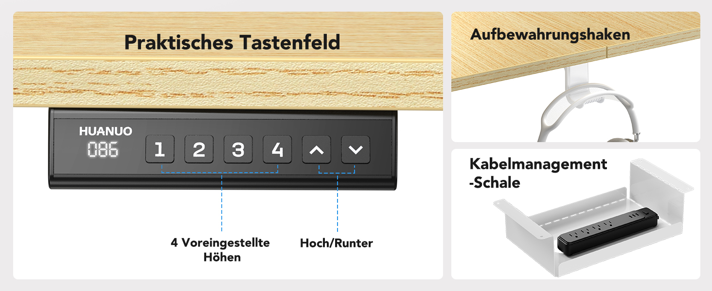 Регульований стіл-рама HUANUO з безщітковим мотором, вантажопідйомність 100 кг, для стільниць 110x200 см (тільки рама, білий)
