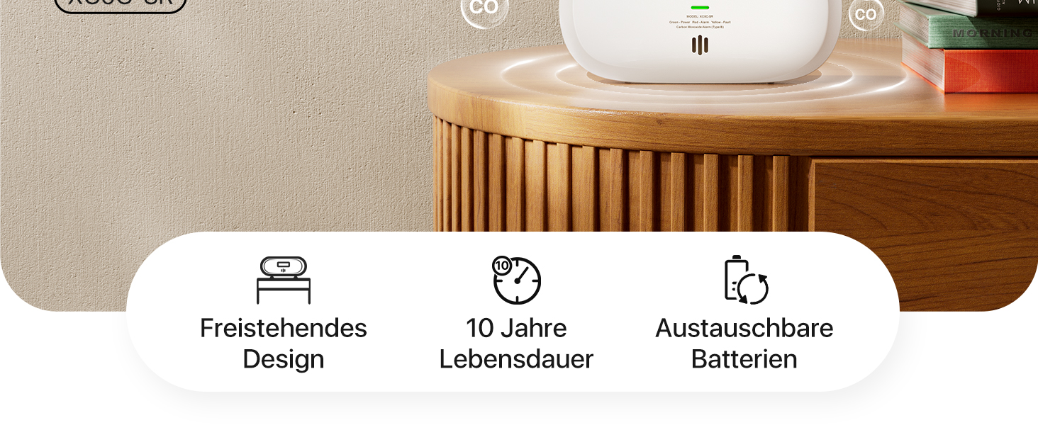 Датчик CO X-Sense XC0C-iR з LCD-дисплеєм, сертифікат TÜV Rheinland, керування через додаток, 1 шт.