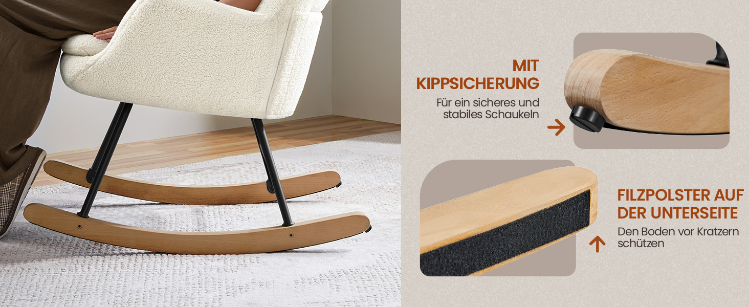 Крісло-гойдалка Yaheetech з відкидною спинкою, м'яке, до 136 кг, для вітальні/спальні/балкону, бежеве