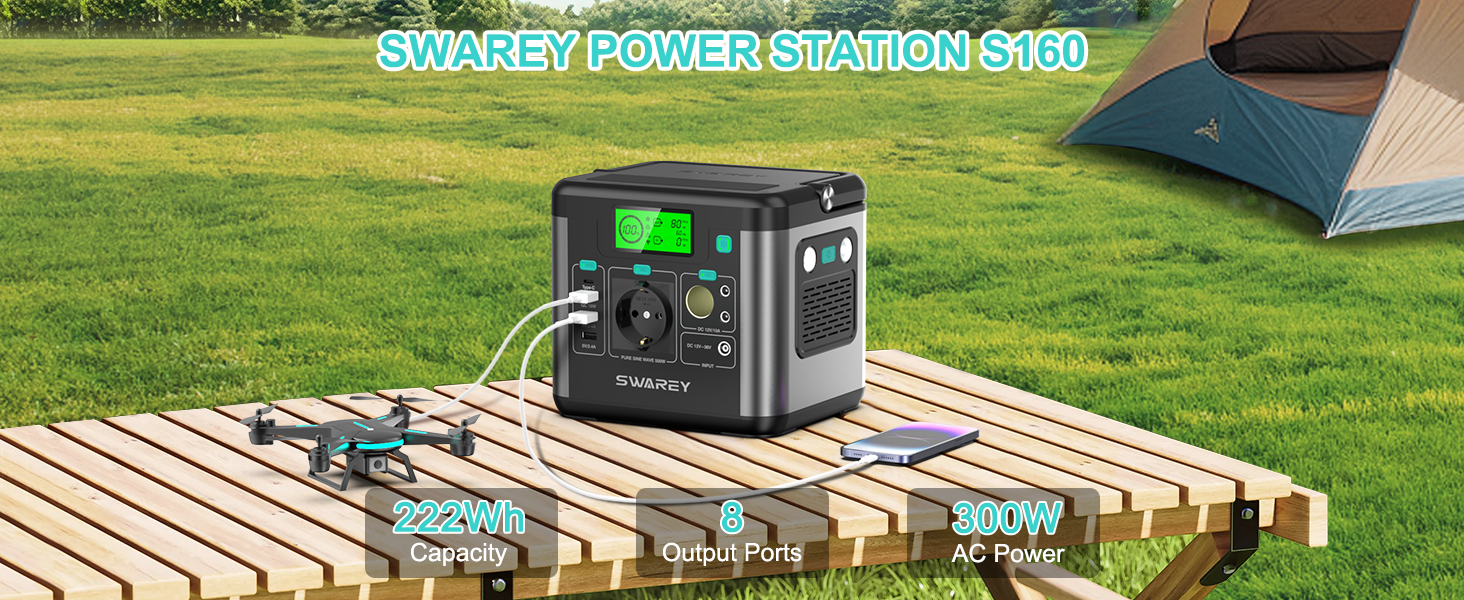 Портативна електростанція 222Wh, сонячний генератор 300W (пікове 600W), USB-C 65W, для кемпінгу та подорожей