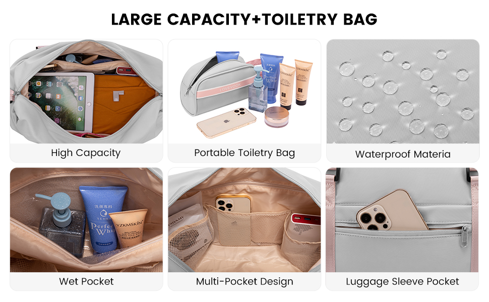 Спортивна сумка LOVEVOOK для жінок: дорожня, для плавання, фітнесу, клініки. 30L, водонепроникна, сіра + рожевий ремінець