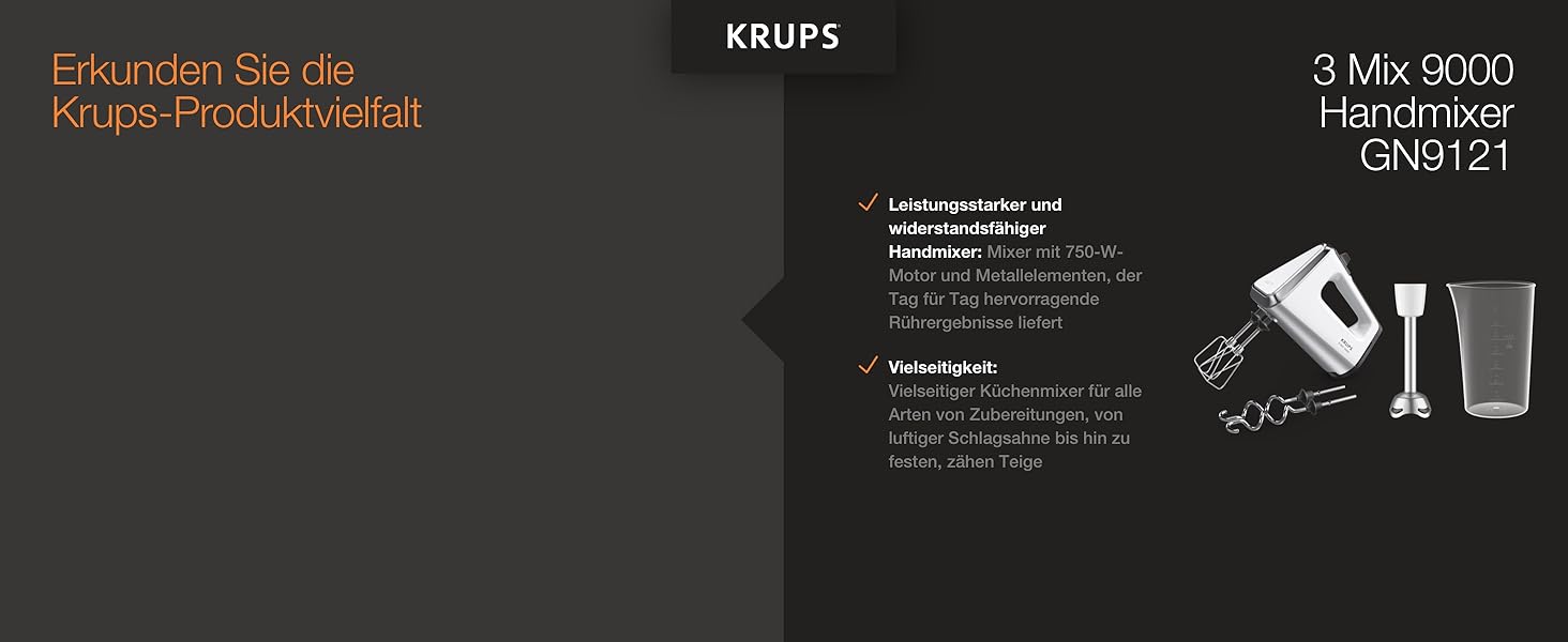 Міксер ручний Krups 3Mix 9000, 750 Вт, білий - з насадками для збивання та тіста