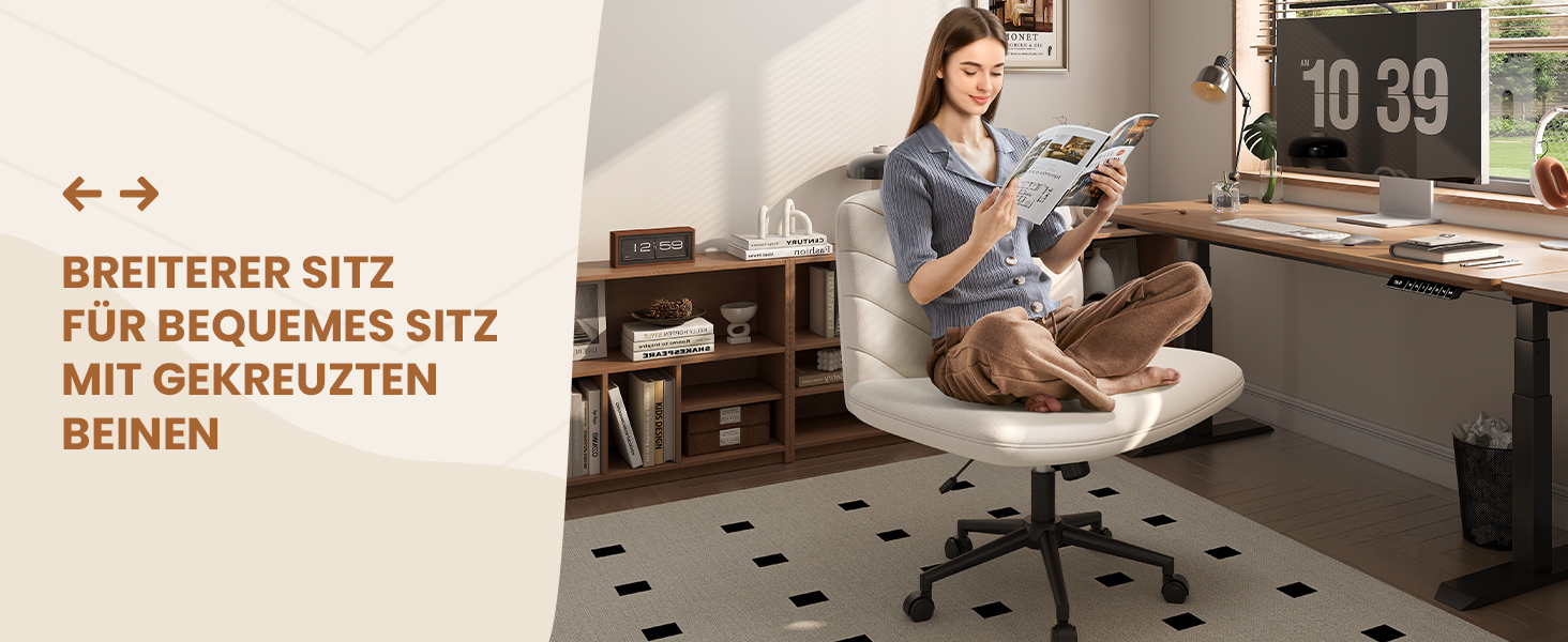 Крісло офісне Yaheetech з колесами, регульоване по висоті, з широким сидінням та середньою спинкою, для офісу та спальні, бежеве