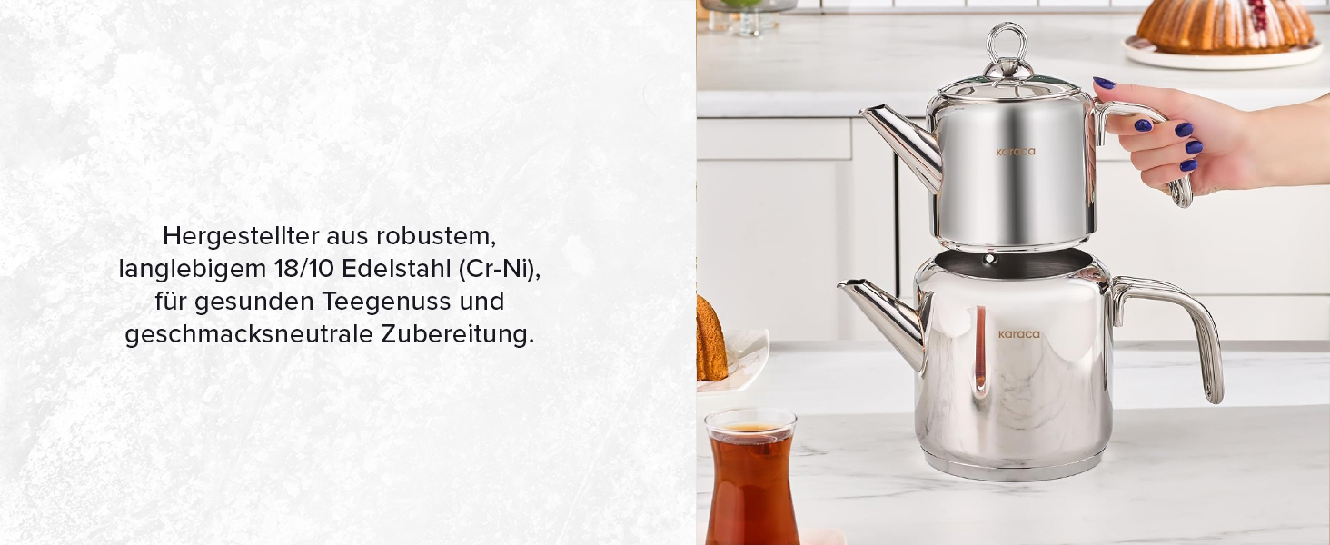 Набір для заварювання чаю Karaca New Mira: турка, чайник 1л, чайник 2л з нержавіючої сталі, сумісний з індукцією, миється в посудомийній машині