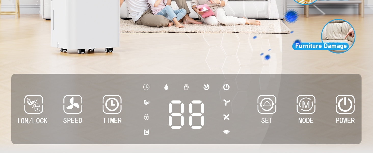 Електричний осушувач повітря 12л/день з таймером 24г, 3 режими, автовимкнення, шланг для зливу, для приміщень до 100м³, білий