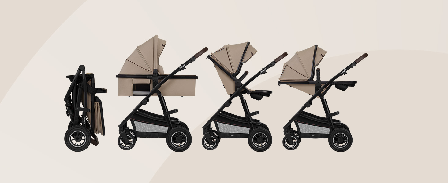 Дитячий візок Lionelo Amber 2 в 1 (Black Onyx) - універсальний, з люлькою та прогулянковим блоком, в комплекті сумка, москітна сітка, дощовик