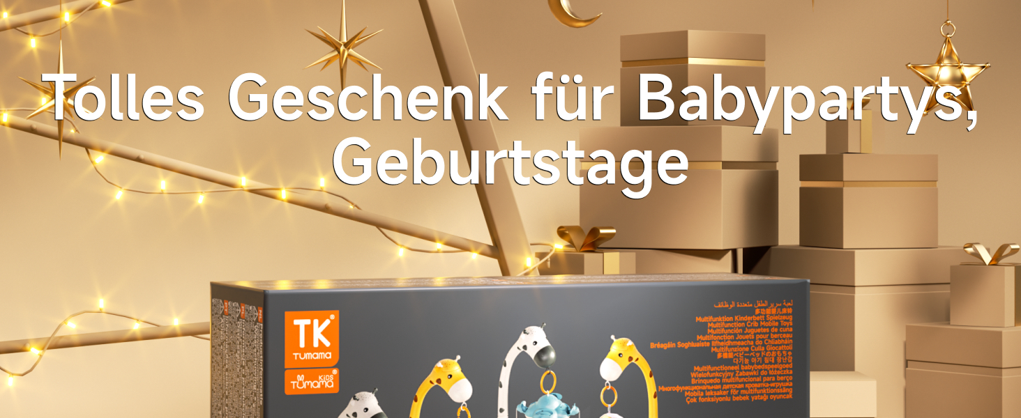 Мобіль для дитячого ліжечка TUMAMA для малюків 0-6 місяців з нічником, проєктором, музикою та білим шумом, чорно-біле іграшкове звірятко для підвішування