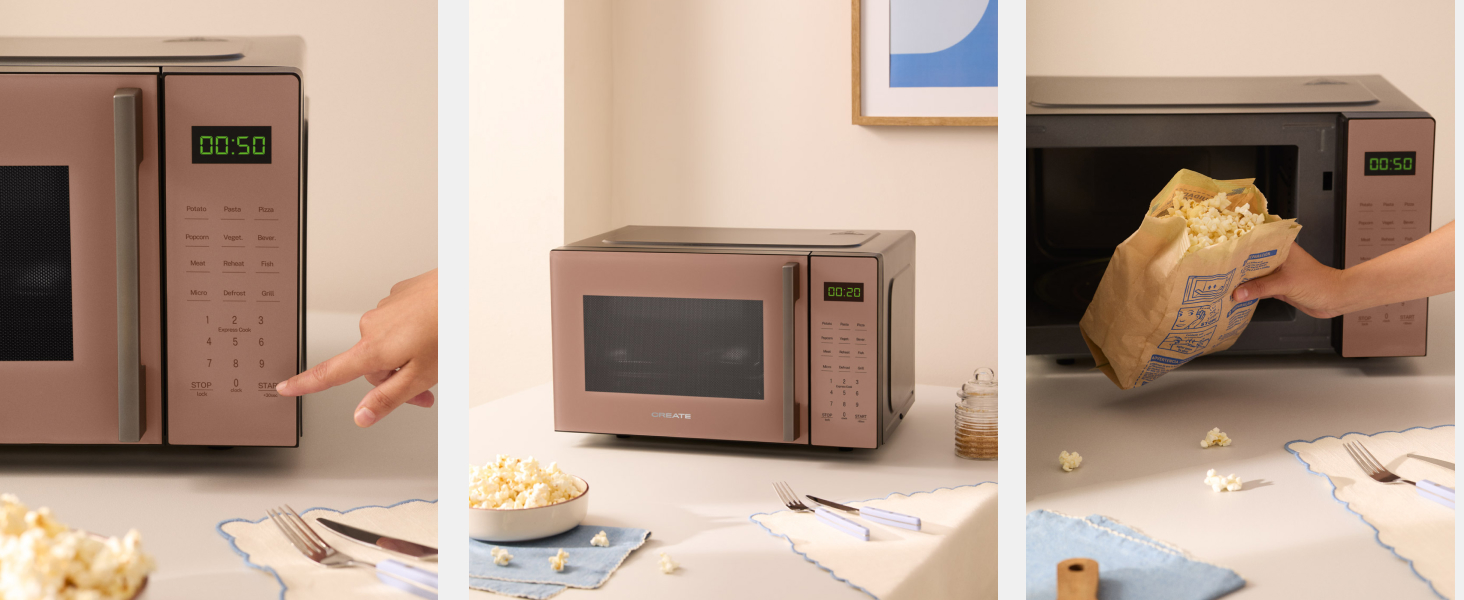 Мікрохвильова піч з грилем Microwave Studio 20 л чорна ретро-стиль, 900 Вт, LCD-дисплей, 3 програми, 9 автоматичних меню