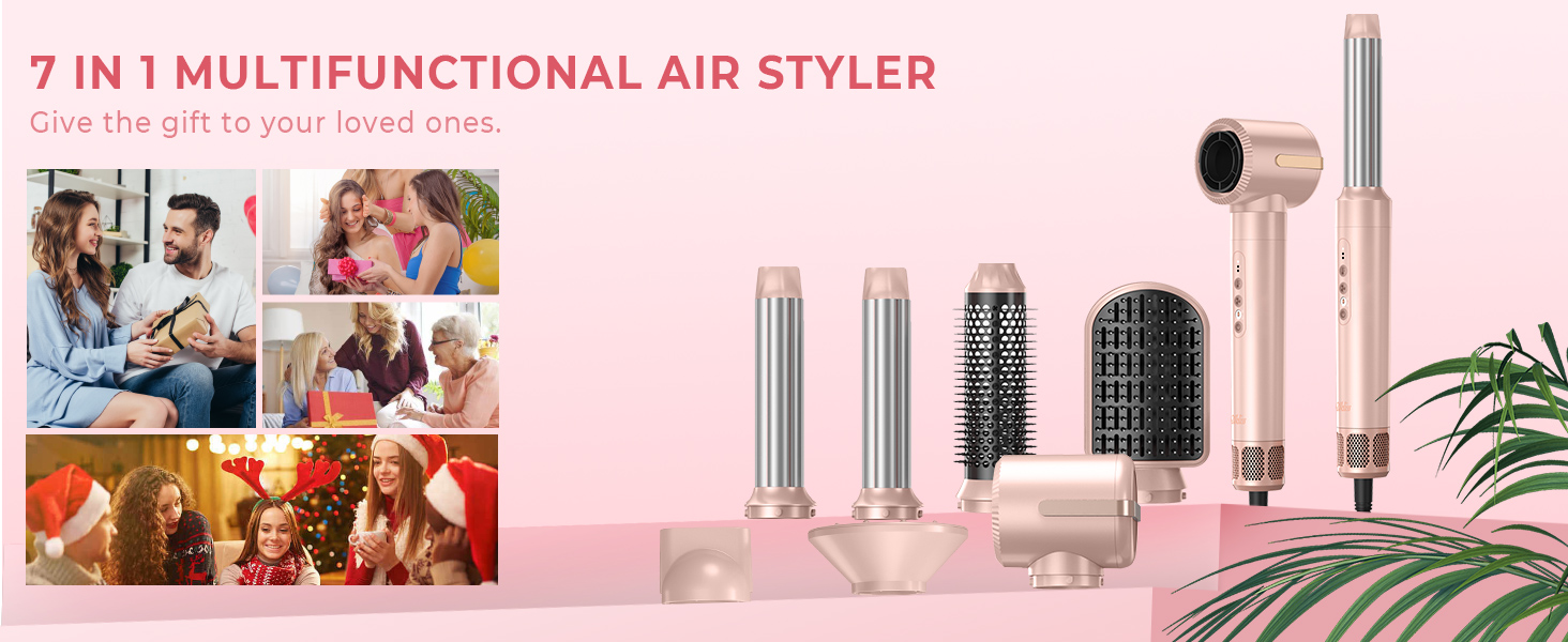 Щітка для фена Air Styler 5in1 1000 Вт, бігуді 30 мм, 3 рівні, в т.ч. рукавичка (рожева)