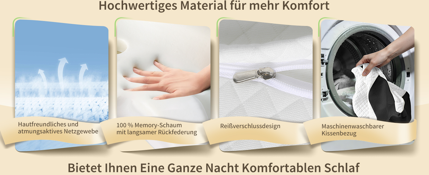 Ортопедична подушка для шиї з Memory Foam, ергономічна для сну на боці, спині та животі, 61.7x37x13/13.6 см, чорна