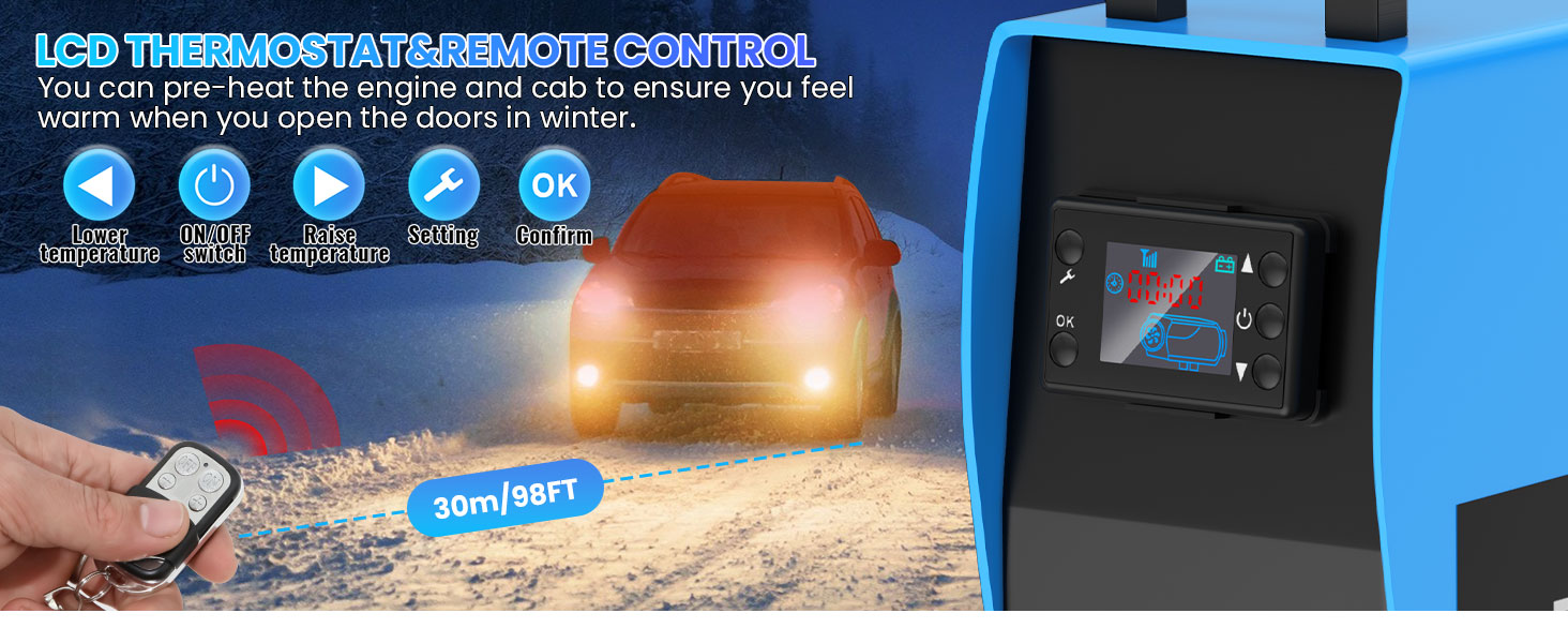 8KW дизельний обігрівач, 12V, з пульт дистанційного керування та LCD-екраном, для авто, RV, човнів, вантажівок, 8KW, блакитний