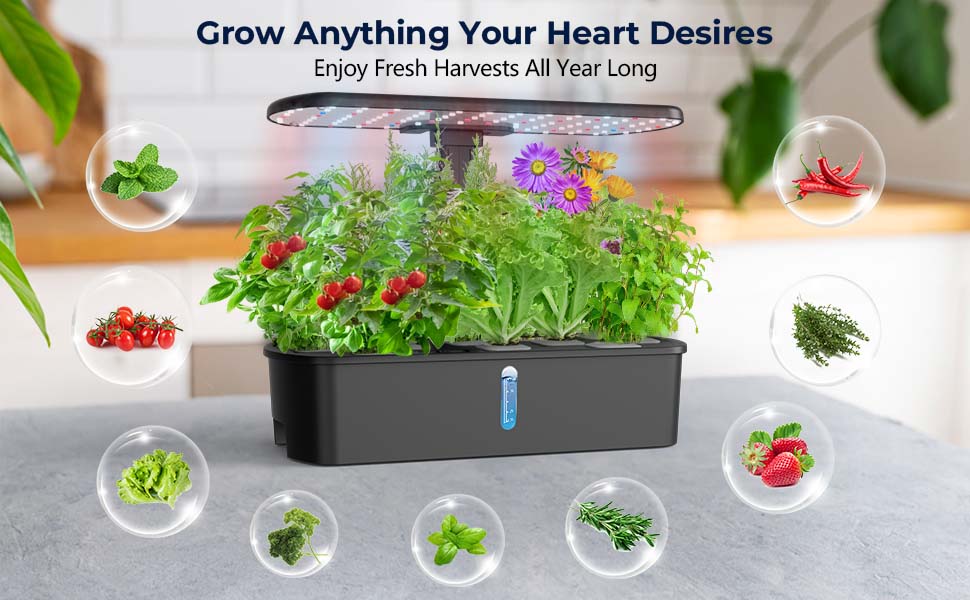 Yoocaa гідропонна система вирощування для 12 рослин, кримний сад для трав з автоматичним таймером, насосом, регульованою висотою, Smart Garden-набір для вирощування (без насіння)