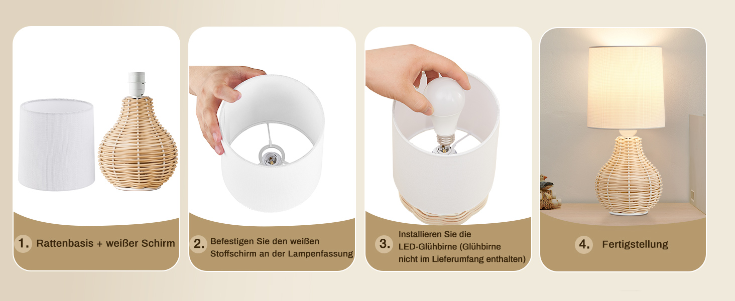 Настільна лампа GyroVu 2 шт. з ротангу, Бохо стиль, цоколь E27, для спальні, вітальні, читання