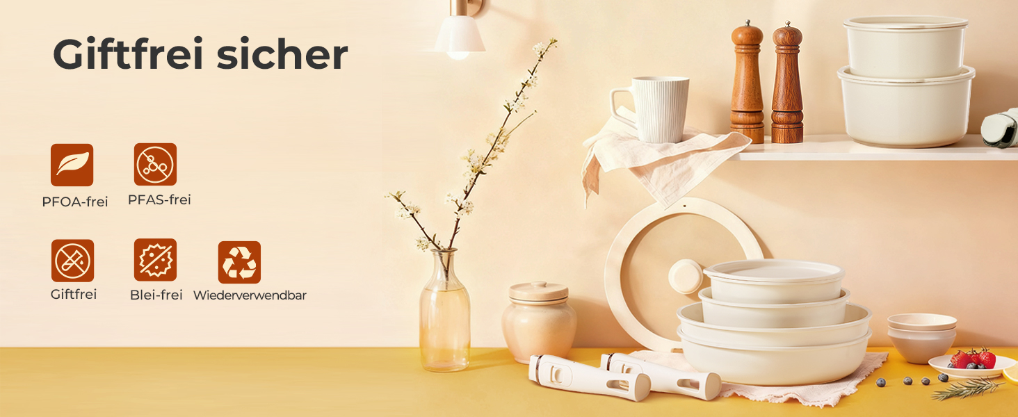 Набір посуду 17 предметів з антипригарним покриттям, індукційний, з керамічним покриттям, сумісний з духовкою, безпечний для миття в посудомийній машині, без PFOA/PFOS