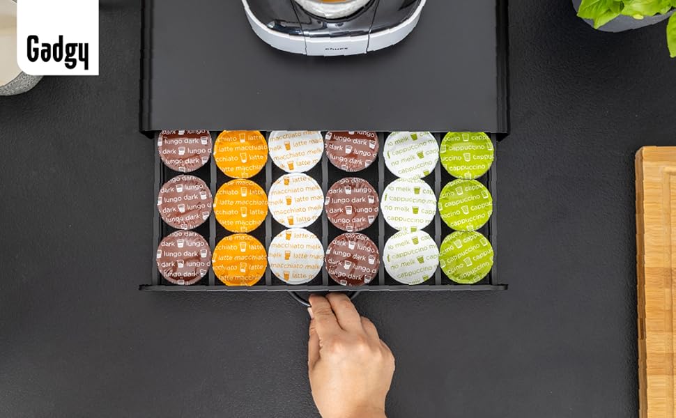 Тримач для капсул кави Gadgy | Сховище для 36 капсул з шухлядою | Тримач капсул кави з нержавіючої сталі, чорний
