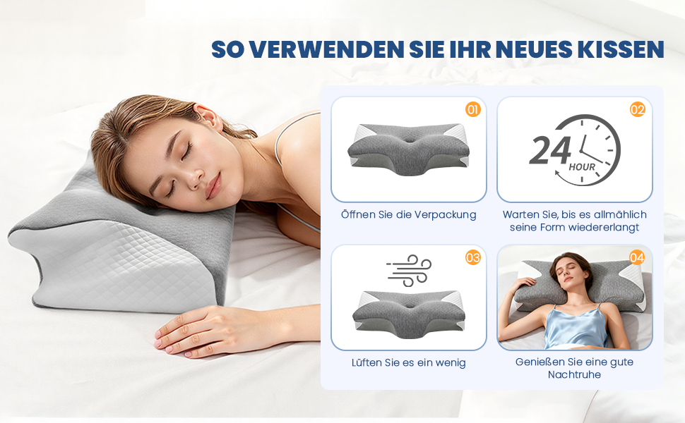 Ортопедична подушка A-Pce з піни Memory Foam для шиї та спини, сіро-біла. Для сну на боці, спині та животі. Зменшує біль у шиї, плечах та спині.