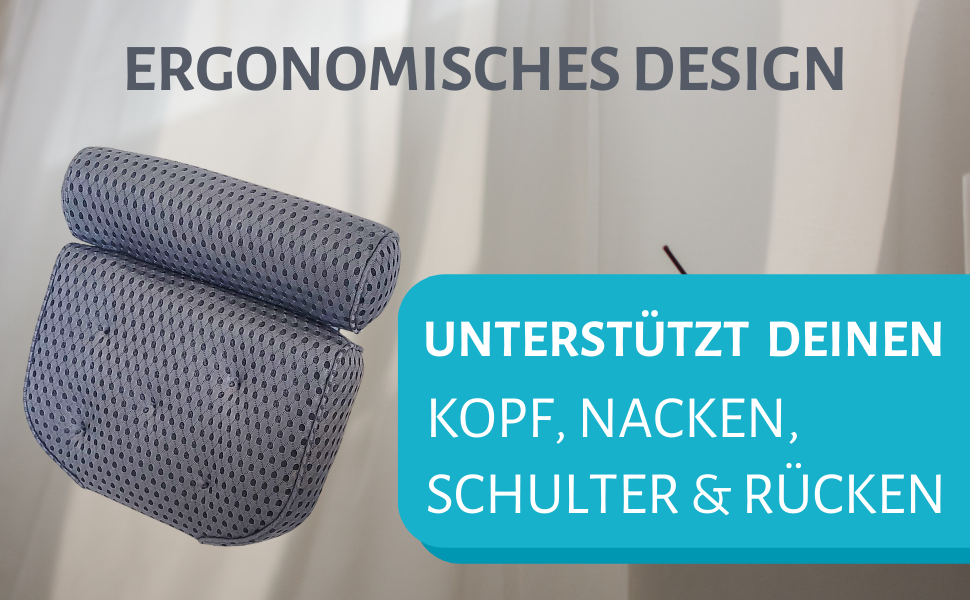 Подушка для ванни з присосками, сіра - ергономічна підкладка під голову у ванну