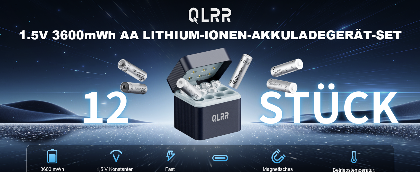 Набір акумуляторів AA 1.5V 3600mWh (12 шт.) з зарядним пристроєм, перезарядні пальчикові батарейки