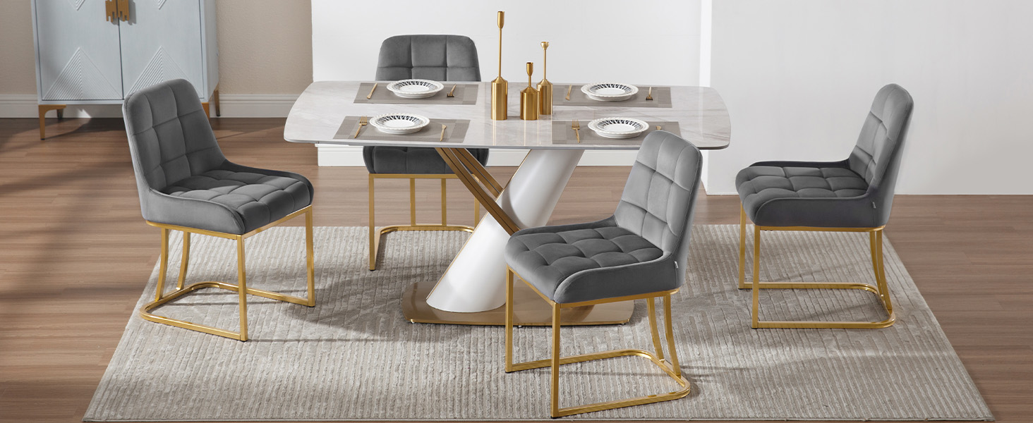 Крісла для обідньої зони WOLTU (4 шт.), м'які крісла з оксамиту з металевим каркасом, для кухні, вітальні, туалетного столика, темно-сірий, EZS32dgr-4
