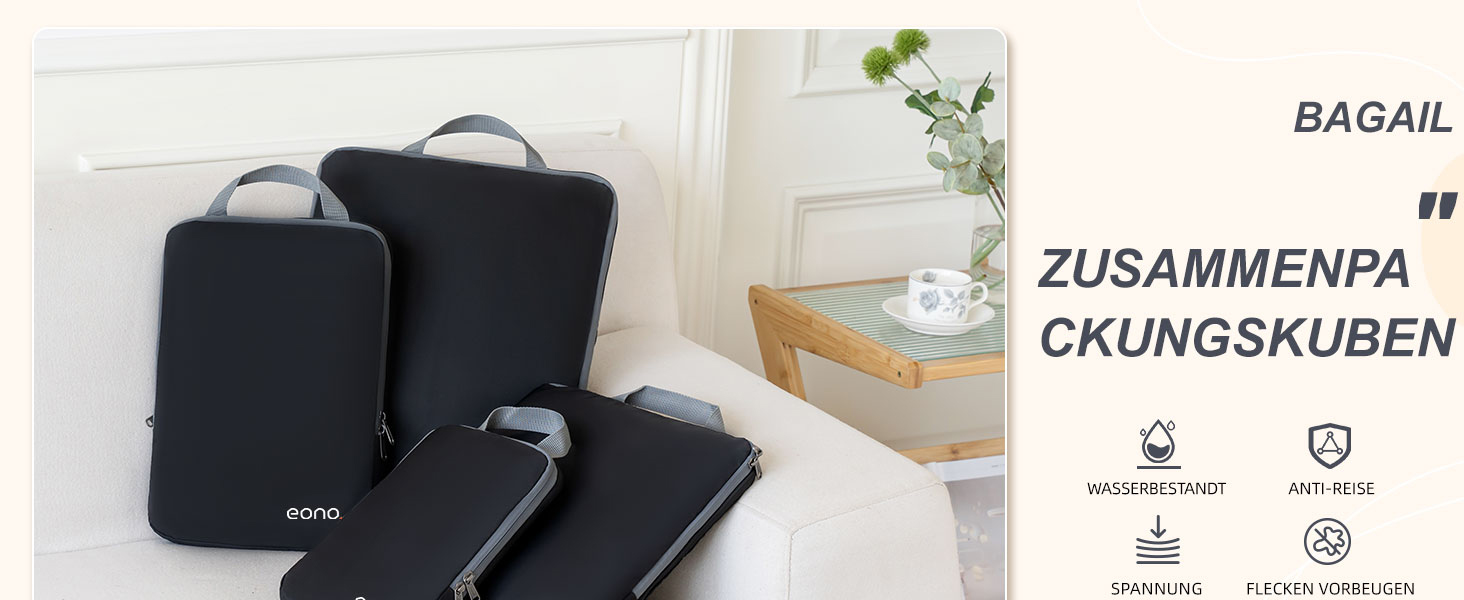 Набір компресійних органайзерів для одягу в дорогу Eono by Amazon, 4 шт, темно-синій — пакувальні куби для валізи та рюкзака