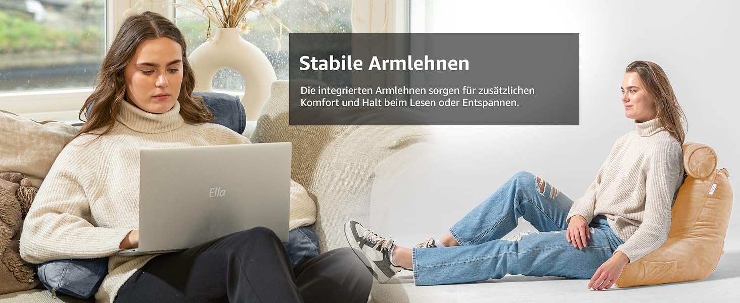 Подушка для читання Ella Lesekissen для ліжка та дивану з знімною подушкою для шиї - спинна подушка для ліжка. Подушка для читання з піною з пам'яті з підлокітниками, ідеально підходить для читання, перегляду телевізора, відпочинку або як спинна підтримка (колір: коричневий)