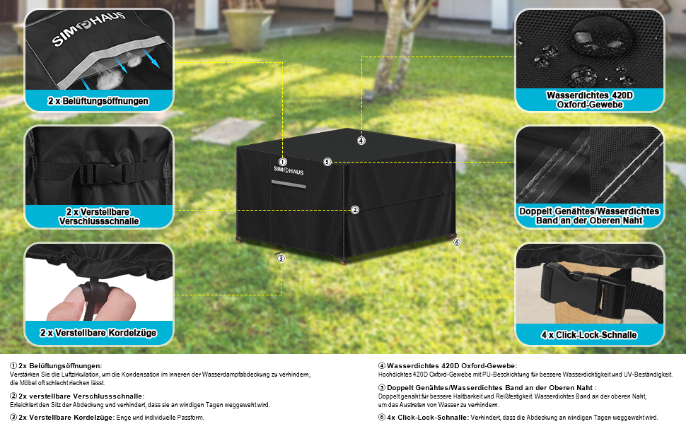 Чохол для садово-патіо меблів 85x85x80 см, вологостійкий, 420D Oxford, для захисту від погодних умов