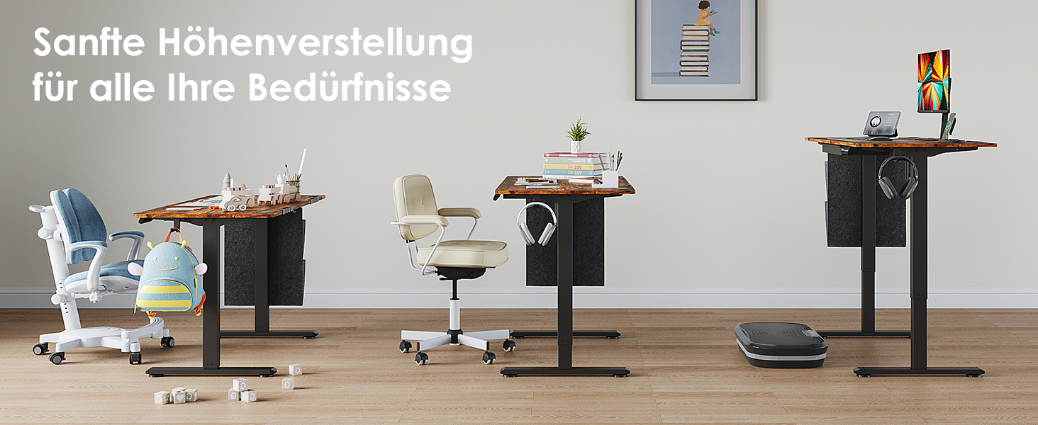 Електричний регульований стіл 120x60 см з пам'яттю висоти. Стіл для стоячи/сидячи, з висувними ящиками, коричневий, для дому/офісу/навчання.