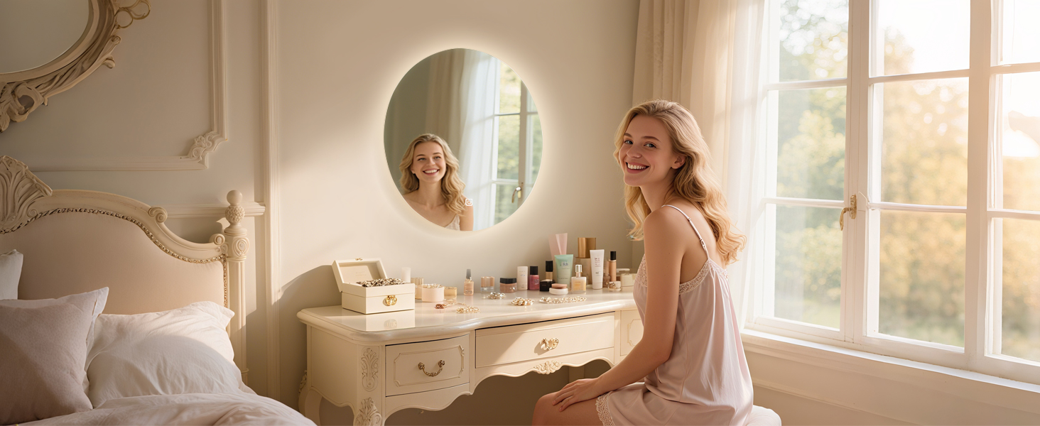 Дзеркало для ванної кімнати MYGIIVOVO круглої форми з підсвічуванням, LED, сенсорне управління, 59x59 см