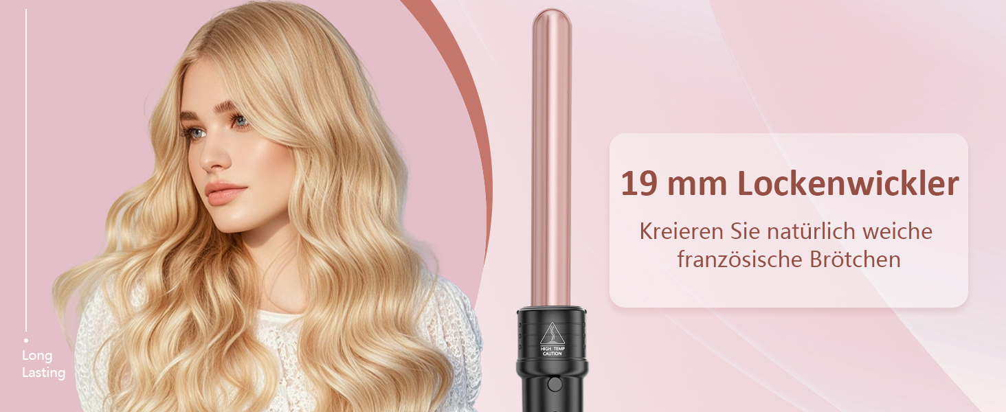 Локшик для волосся NWOUIIAY 6 в 1 з LCD-дисплеєм, керамічне покриття, мультифункціональний, змінне насадки, для великих та маленьких локонів, рукавички, регулювання температури, рожевий