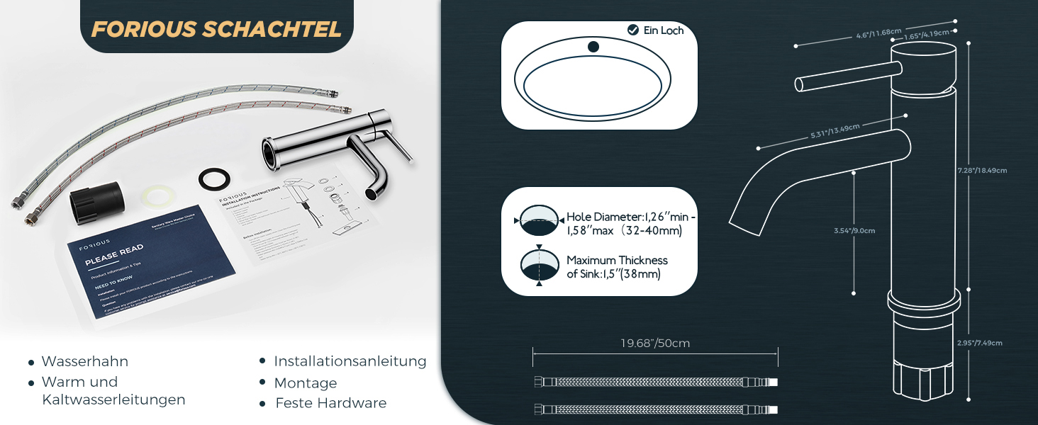 Змішувач для ванної кімнати FORIOUS з комплектом зливу, чорний, висота виливу 190 мм, однорідний, для умивальника, ванної кімнати