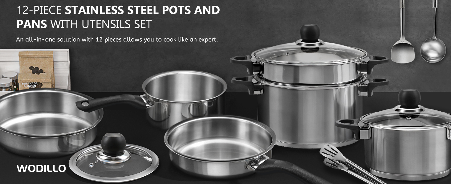 Набір каструль 6 шт. з нержавіючої сталі для індукційних плит, Cookware Set, з кришкою та захистом від опіків, сумісний з усіма типами плит, не має покриття, придатний для миття в посудомийній машині