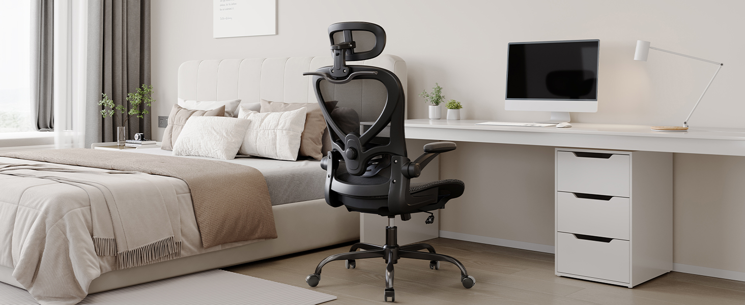 Офісне крісло LarkLeaves з ергономічною підтримкою спини, регульованими підлокітниками, сітчастою спинкою та підголівником, для офісу, навчання, бібліотеки, 140 кг, (Чорний, Lite)