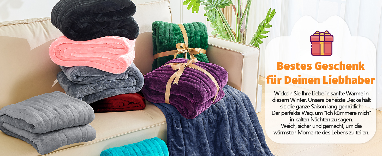 Електрична ковдра BOMOVA з автовимкненням, 130x180 см, сіра. Тепла, пухнаста ковдра для дому, подарунок на Різдво. 10 температурних режимів, таймер 5 годин.