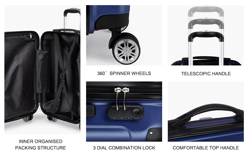 Набір валіз KONO Zwillingsrollen 3шт. (M-L-XL) з ABS-пластику сірого кольору